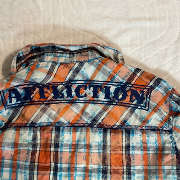Affliction vintage Orange and Blue Plaid Casual Shirt - Picture 4 of 8